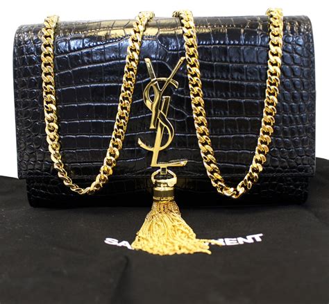 ysl black crossbody with tassel|YVES SAINT LAURENT Crocodile Embossed Leather Black .